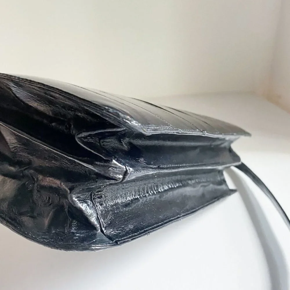 Vintage Eel Skin  Black Convertible Shoulder Clutch Bag - Picture 8 of 11